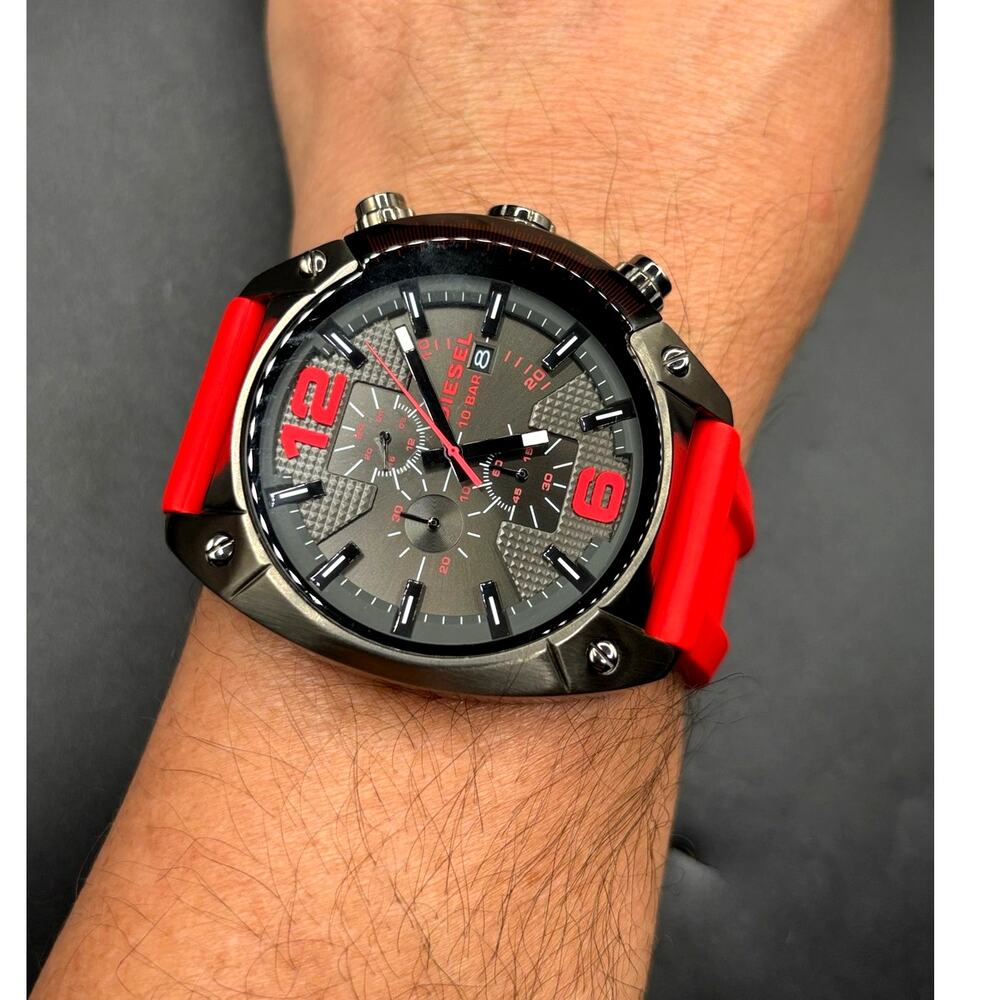 Diesel Overflow DZ4481 Chronograph Red Silicone 55mm Men’s Watch - Picture 13 of 17